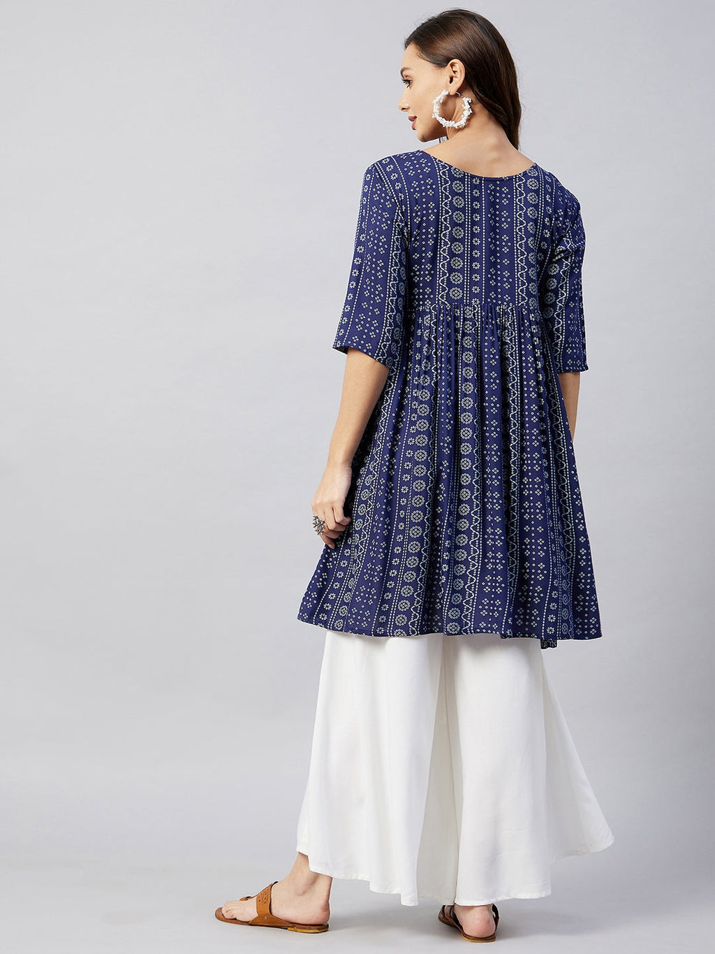 InWeave Women's Blue Bandhani Shrot Anarkali Kurta