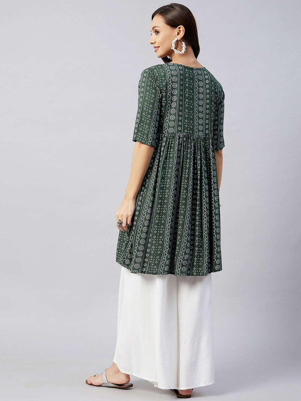 InWeave Women's Green Bandhani Shrot Anarkali Kurta
