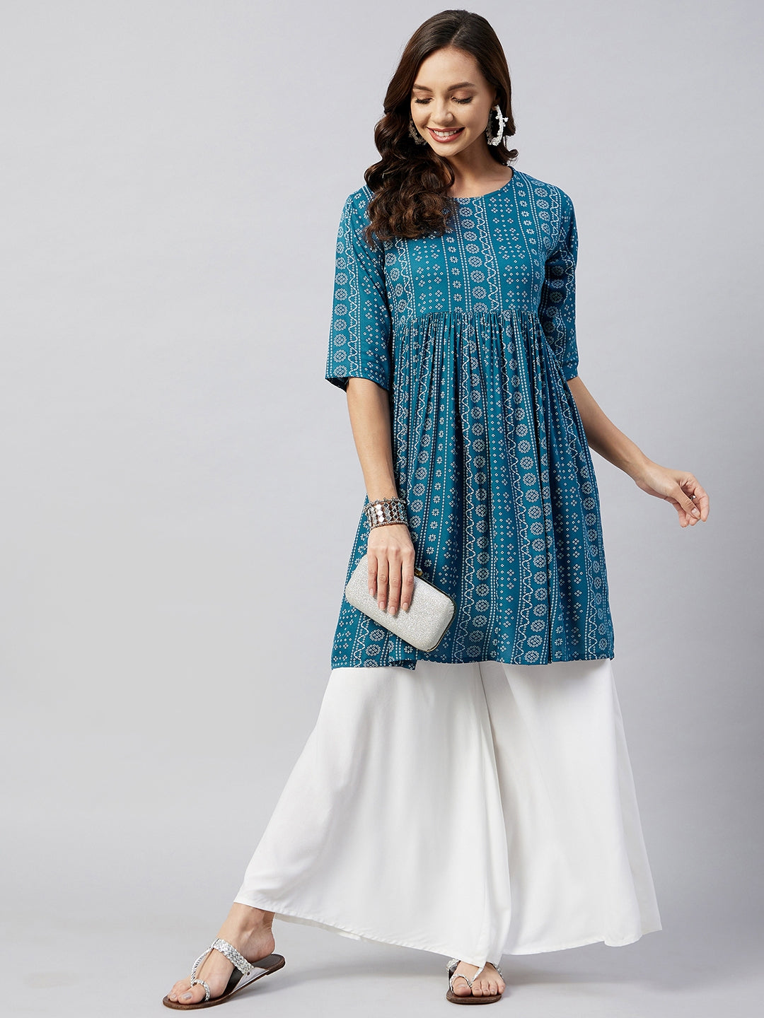 InWeave Women's Ocean Bandhani Shrot Anarkali Kurta