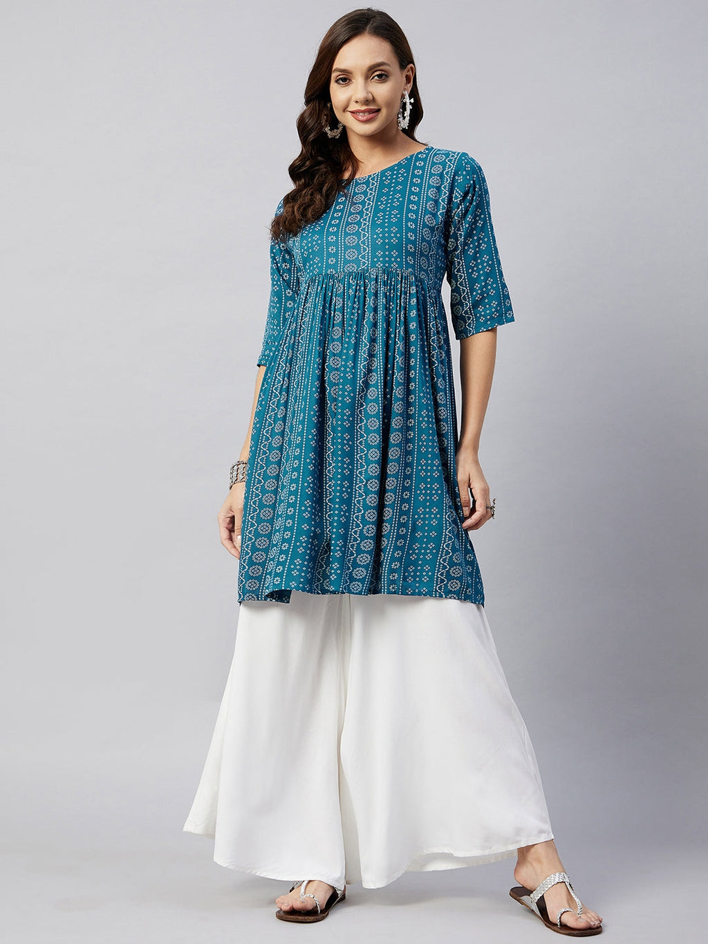 InWeave Women's Ocean Bandhani Shrot Anarkali Kurta
