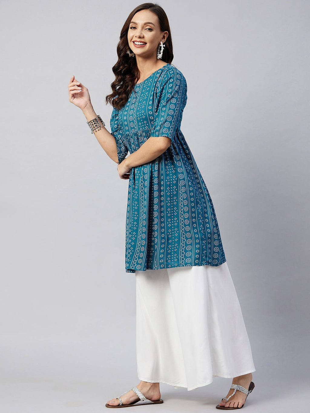 InWeave Women's Ocean Bandhani Shrot Anarkali Kurta
