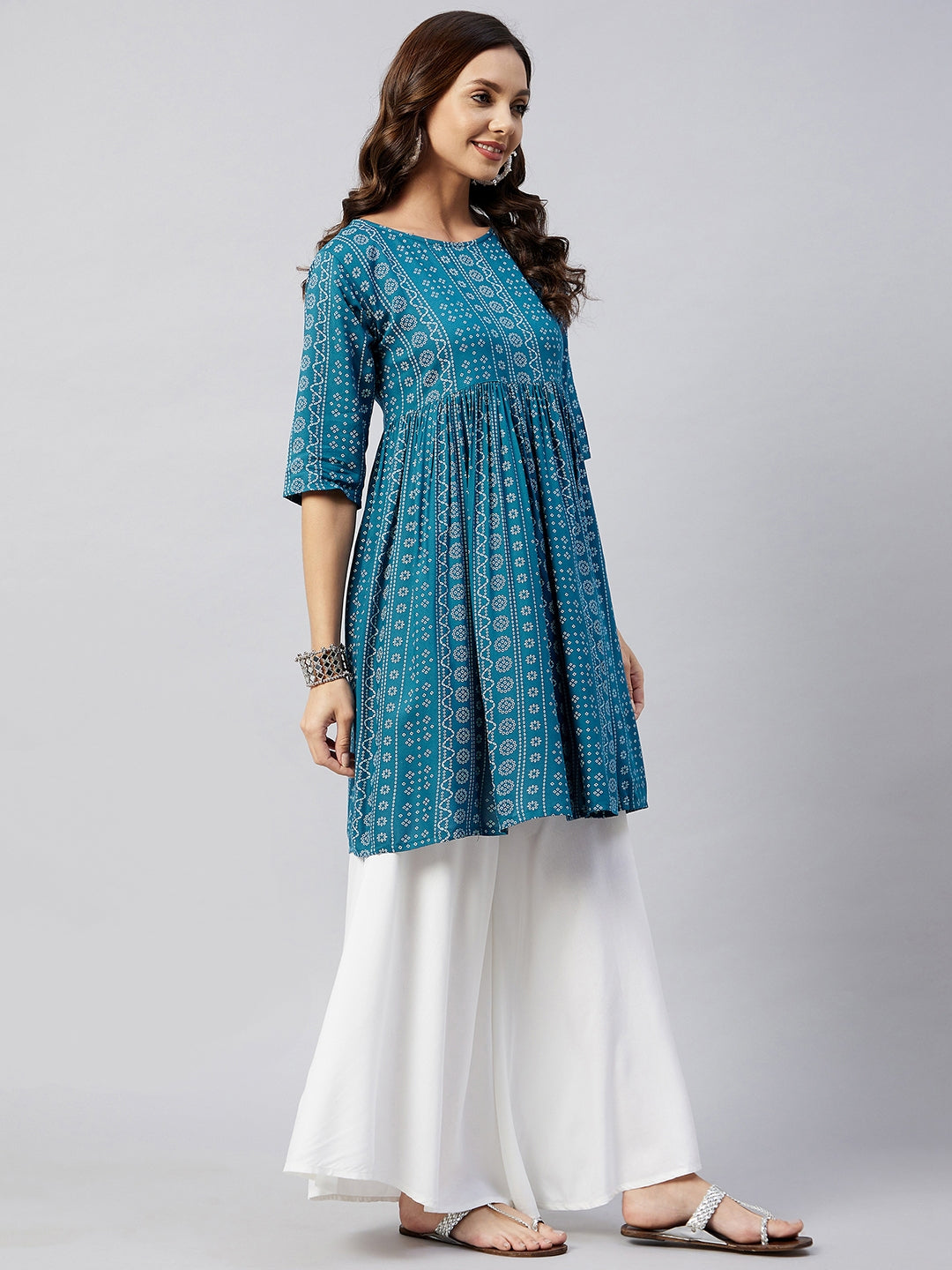 InWeave Women's Ocean Bandhani Shrot Anarkali Kurta