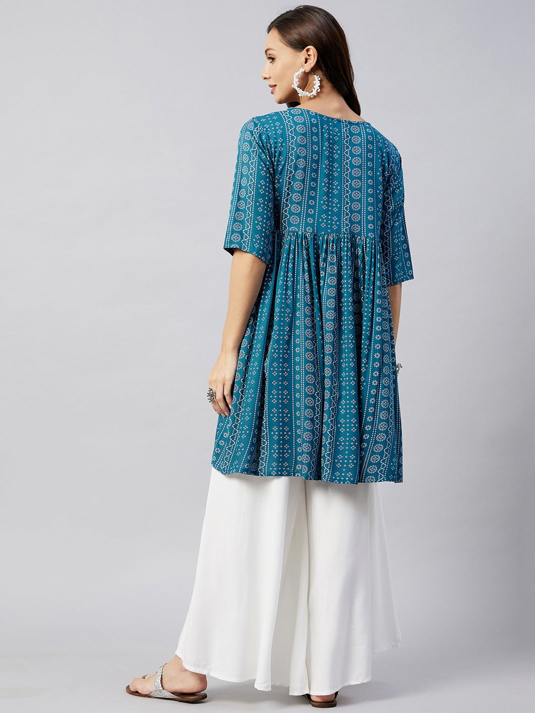 InWeave Women's Ocean Bandhani Shrot Anarkali Kurta