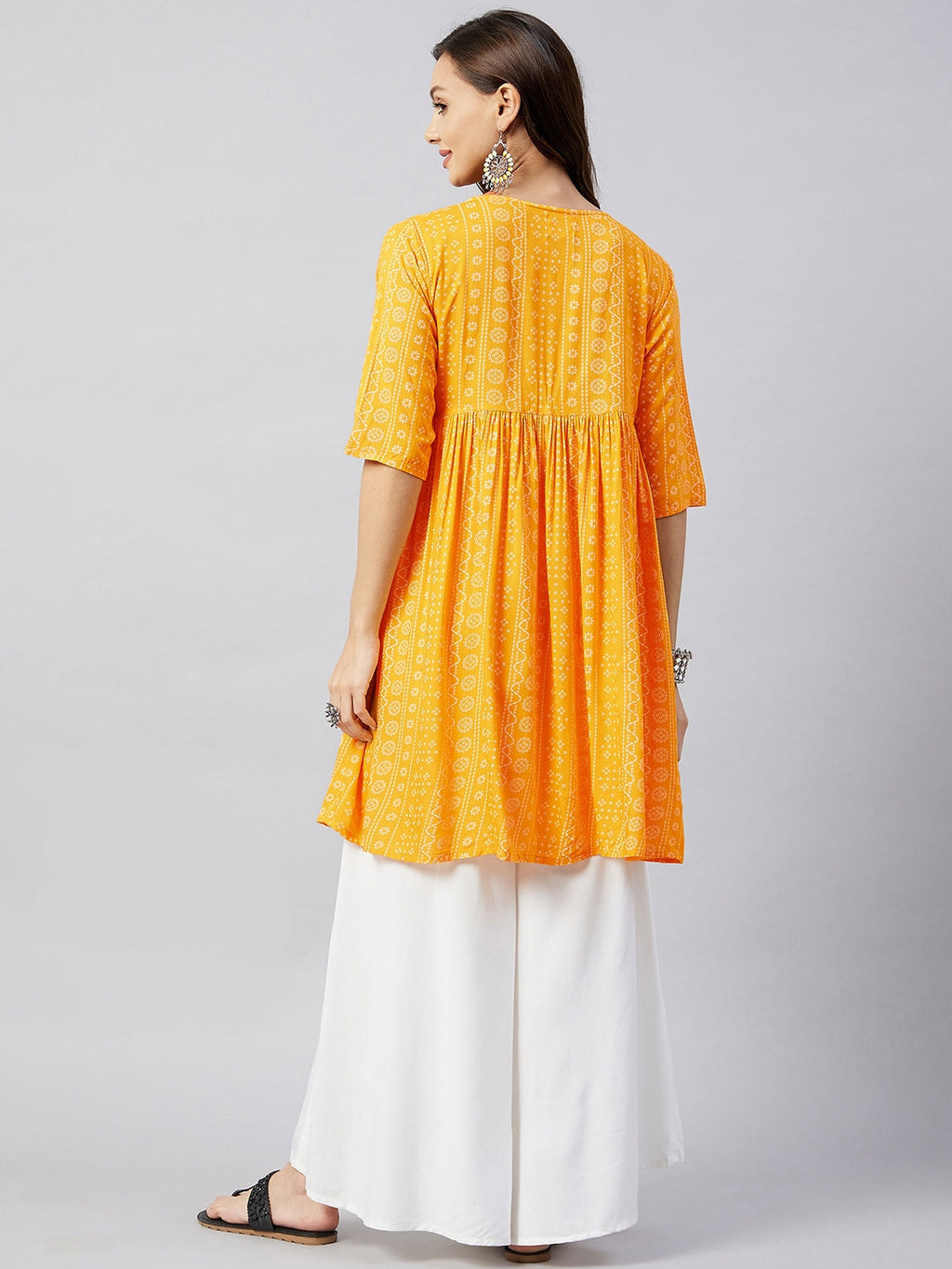 InWeave Women's Yellow Bandhani Short Anarkali Kurta