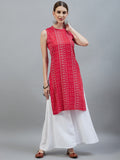 InWeave Women's Red Bandhej Halter Kurta