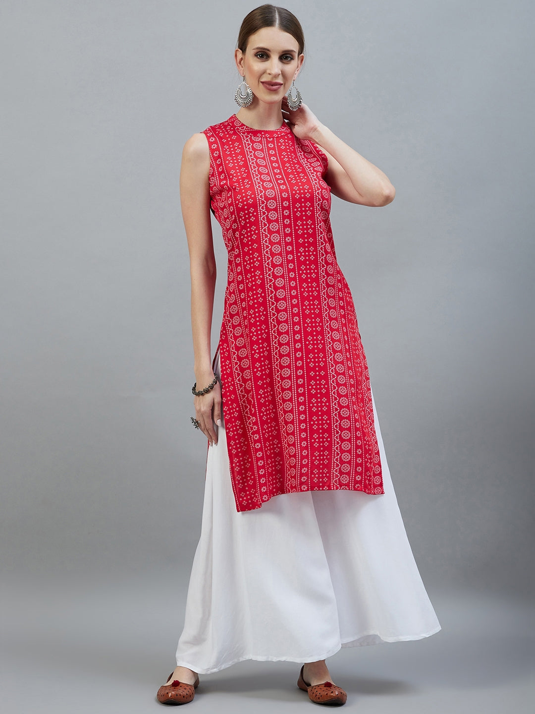 InWeave Women's Red Bandhej Halter Kurta