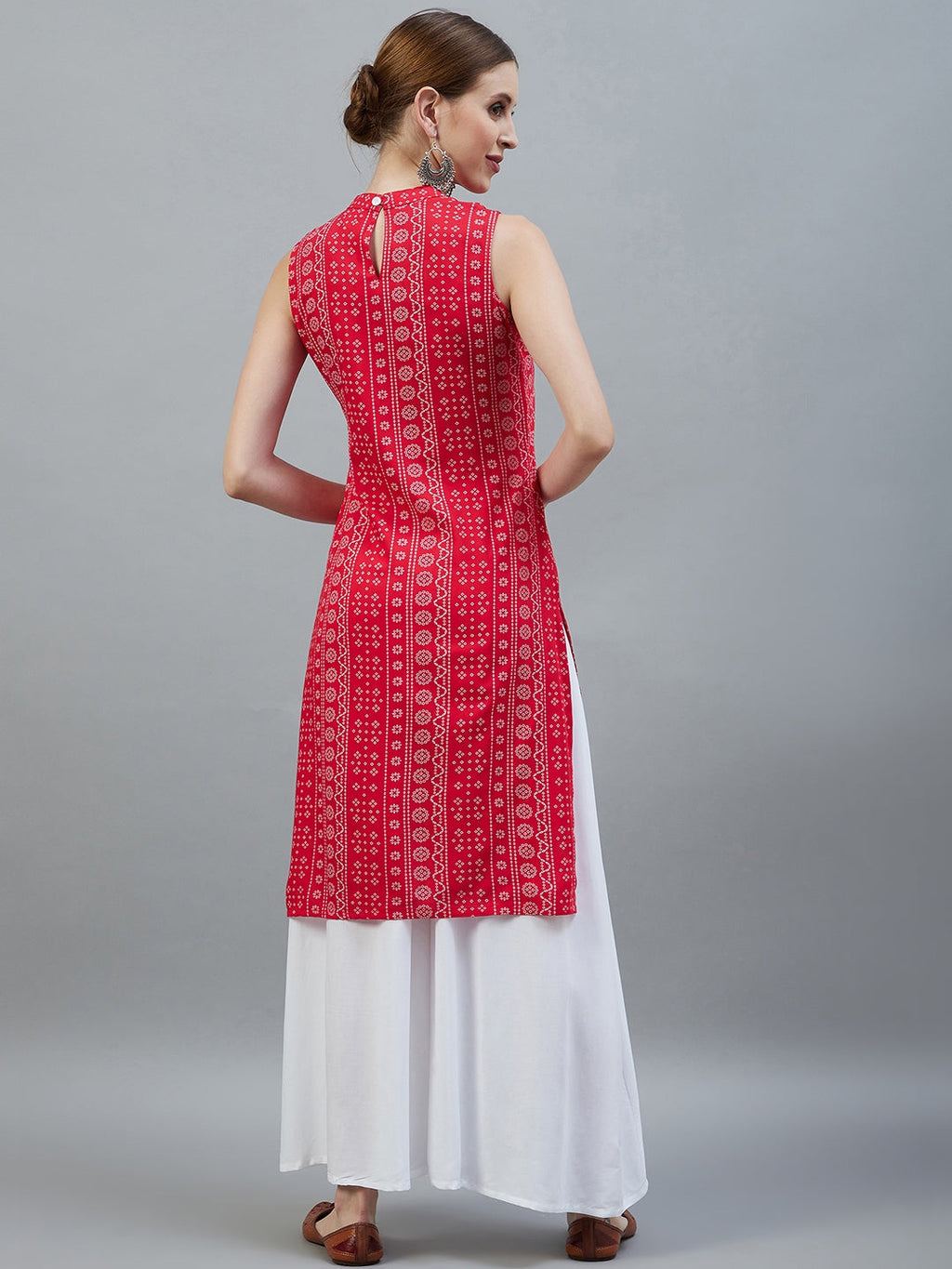 InWeave Women's Red Bandhej Halter Kurta