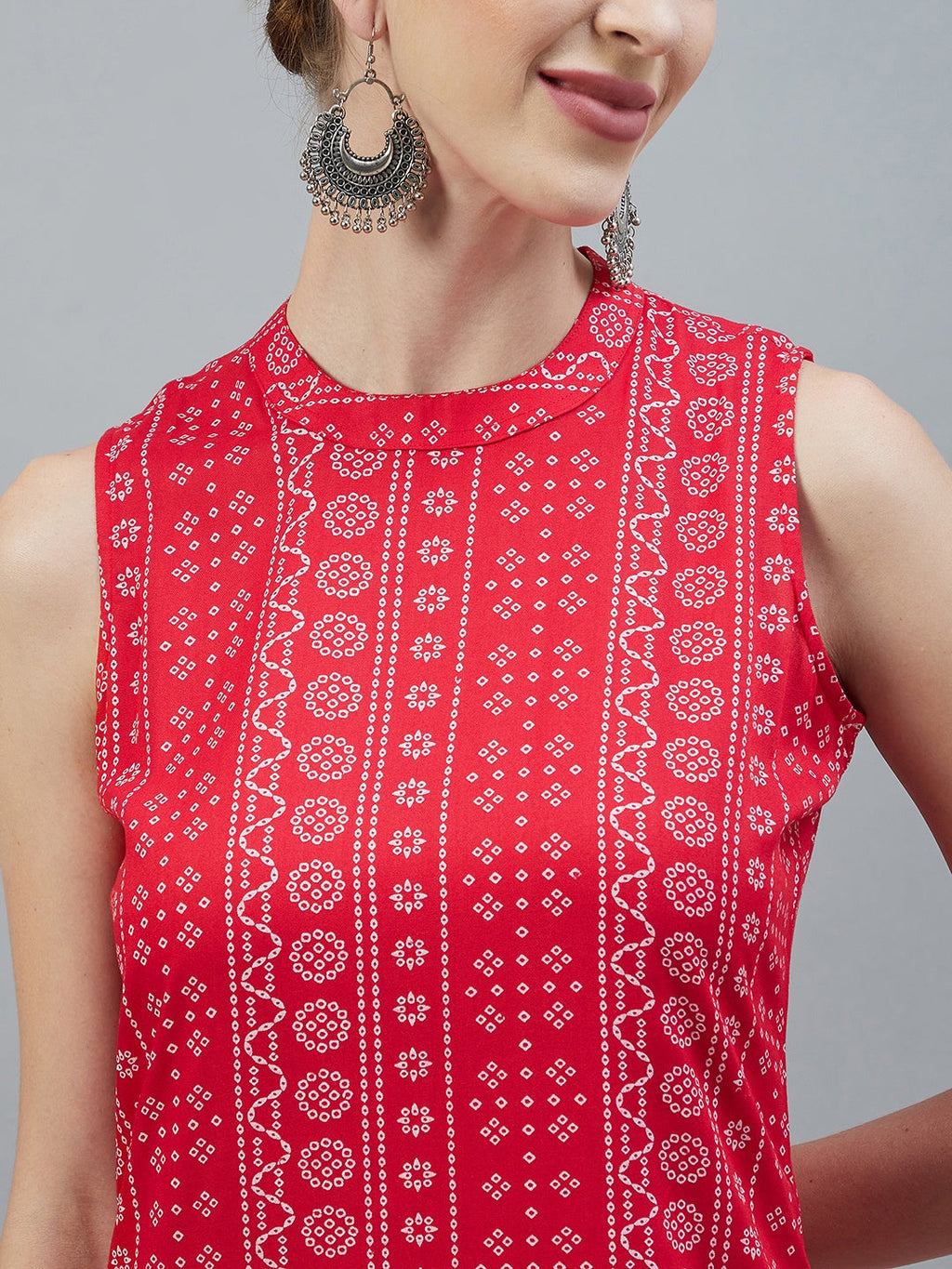 InWeave Women's Red Bandhej Halter Kurta