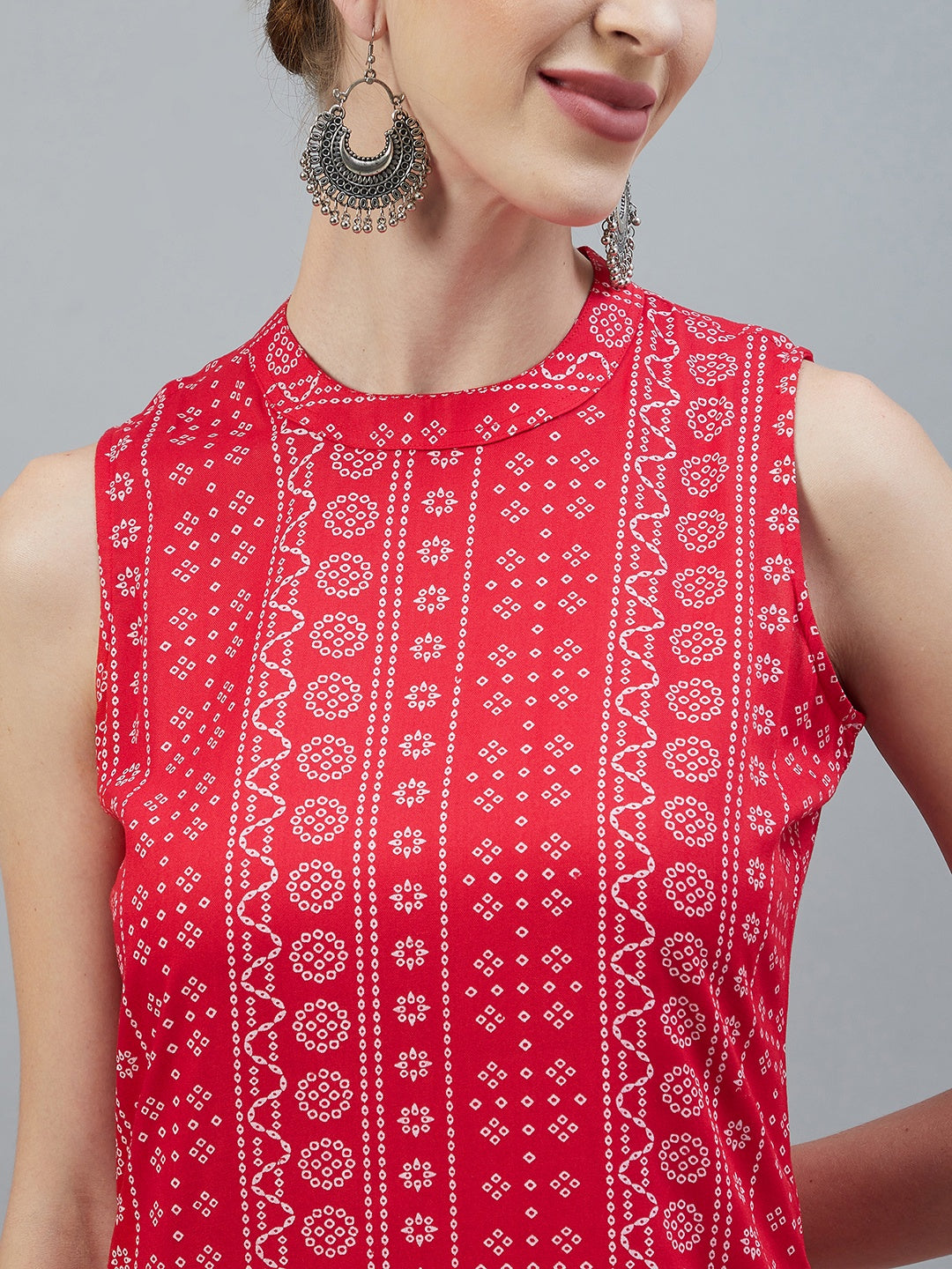 InWeave Women's Red Bandhej Halter Kurta