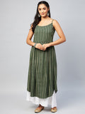 InWeave Women's Green Zig Zag Print Strappy Kurta