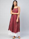 InWeave Women's Maroon Zig Zag Print Strappy Kurta