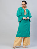 InWeave Women's Aqua Blue Organza Sleeve Gota Work Kurta