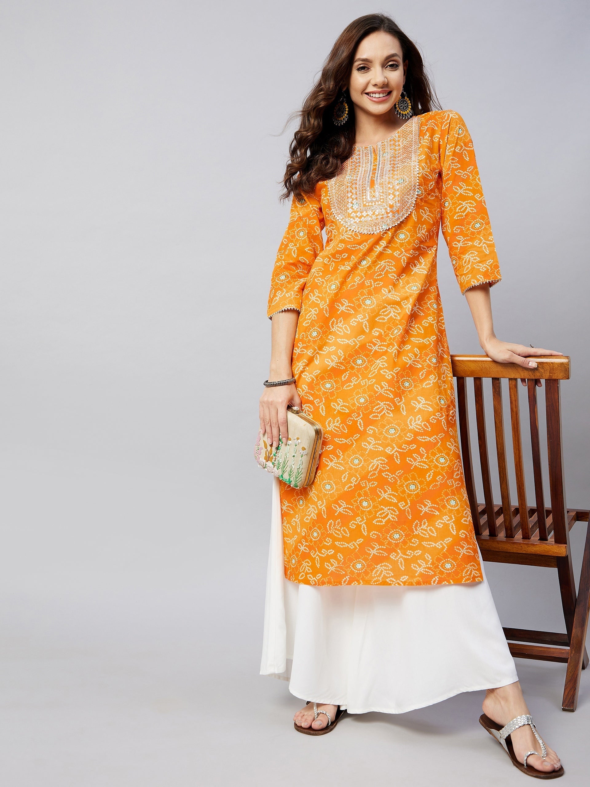 InWeave Women's Canary Orange Work Straight Kurta