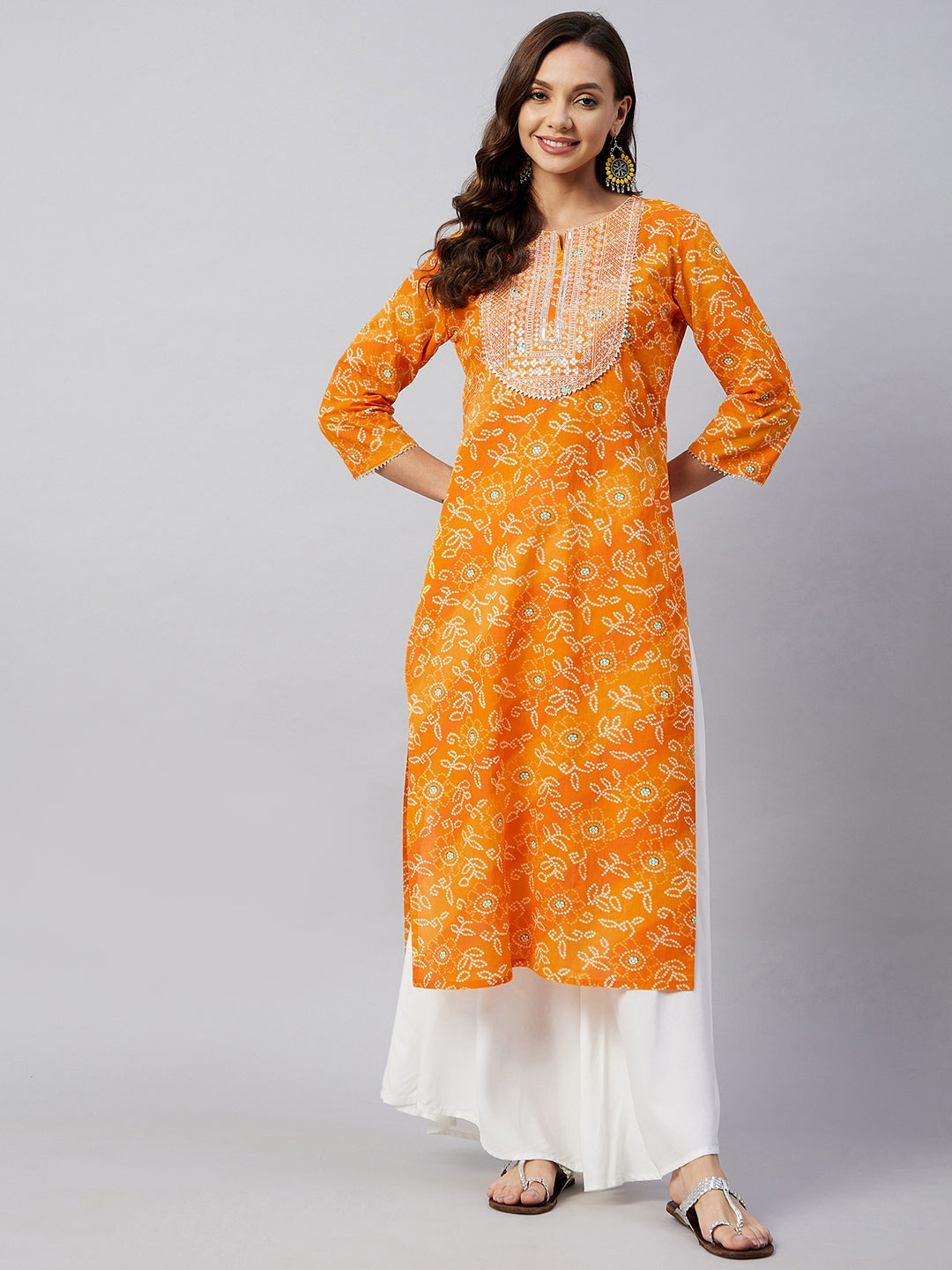 InWeave Women's Canary Orange Work Straight Kurta