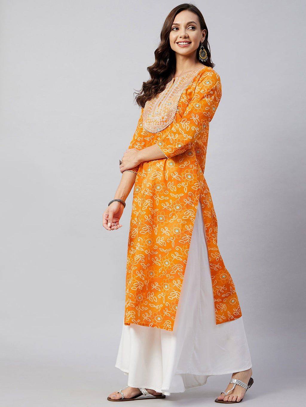 InWeave Women's Canary Orange Work Straight Kurta
