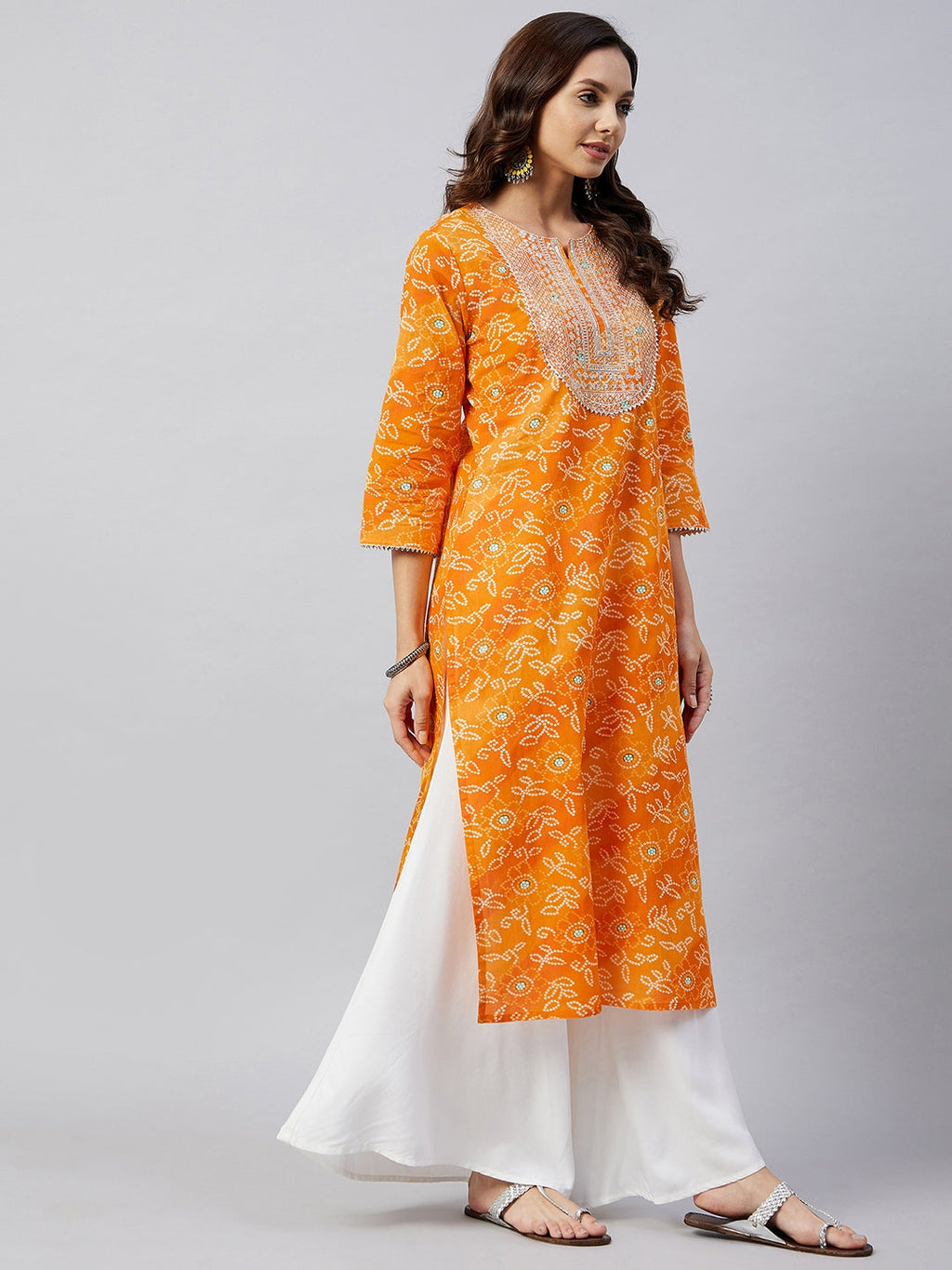InWeave Women's Canary Orange Work Straight Kurta