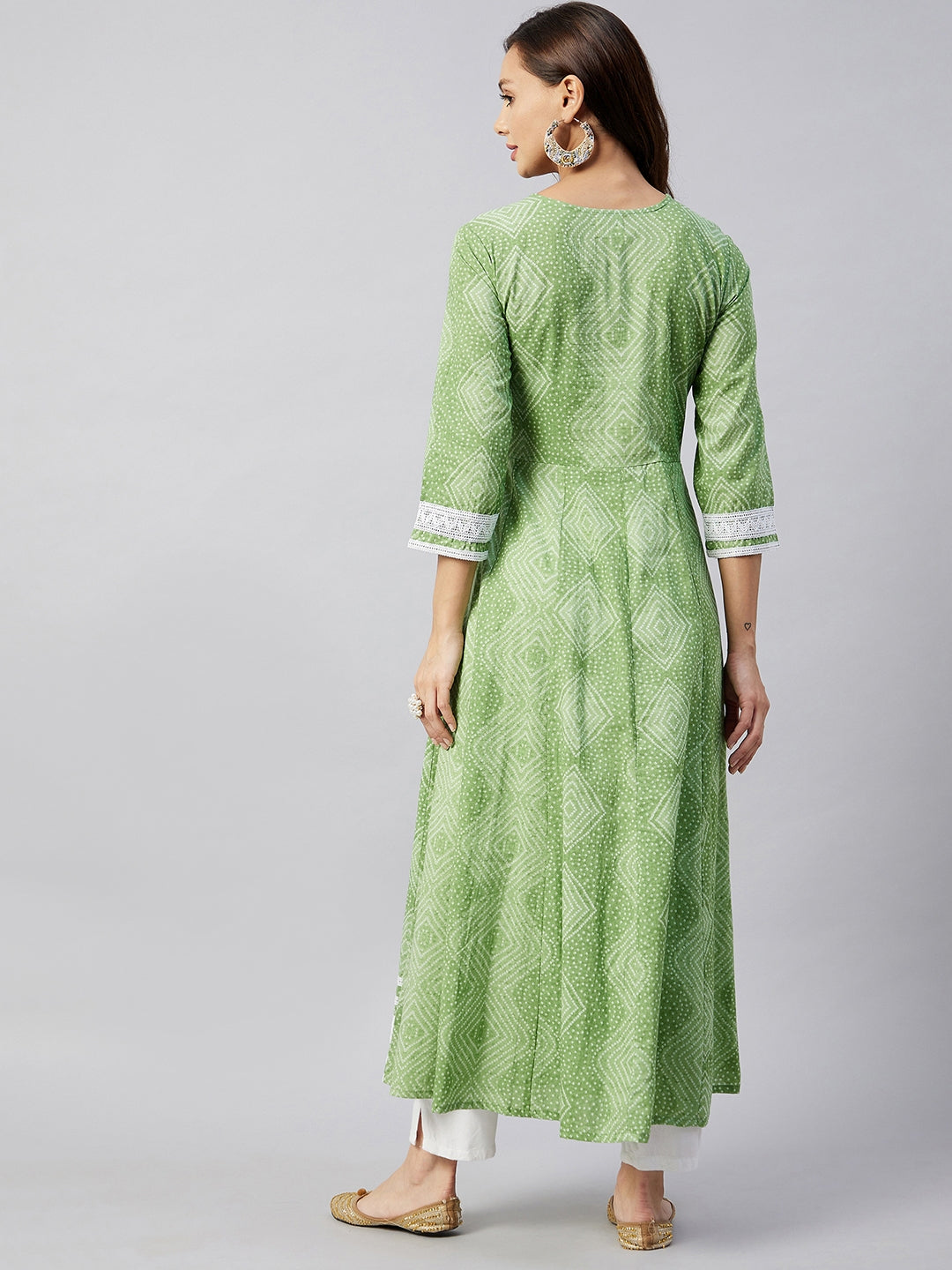 InWeave Women's Mint Green Mirror Work Anarkali Kurta