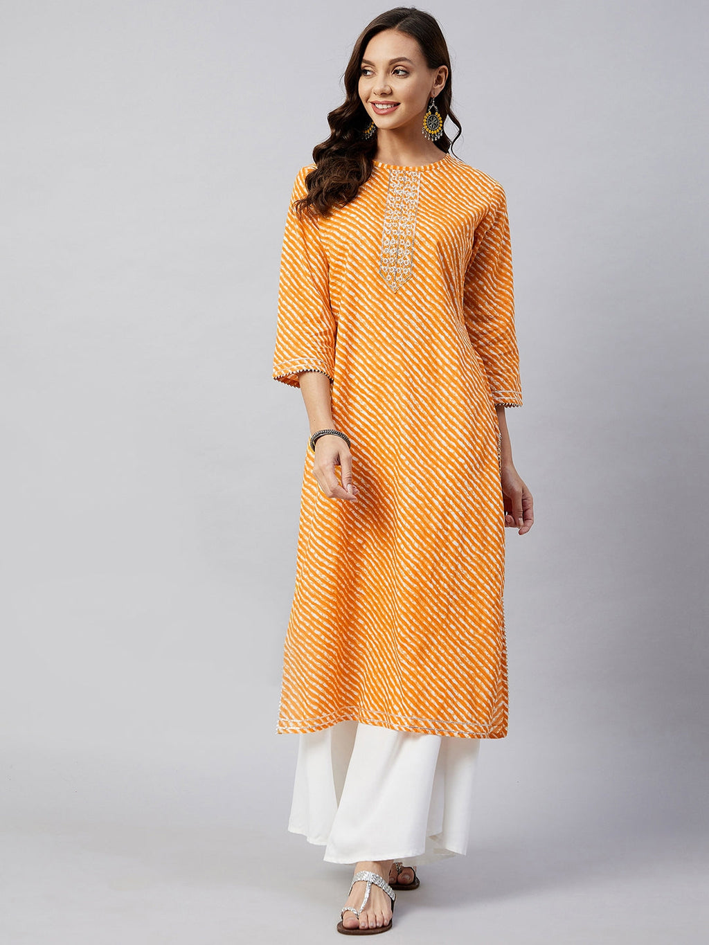 InWeave Women's Mustard Lehriya Work Kurta