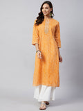 InWeave Women's Mustard Lehriya Work Kurta