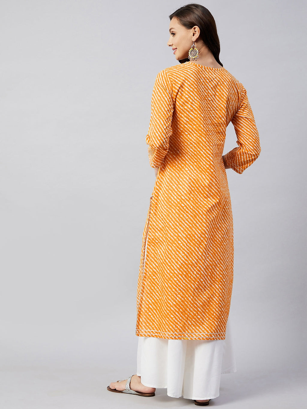 InWeave Women's Mustard Lehriya Work Kurta