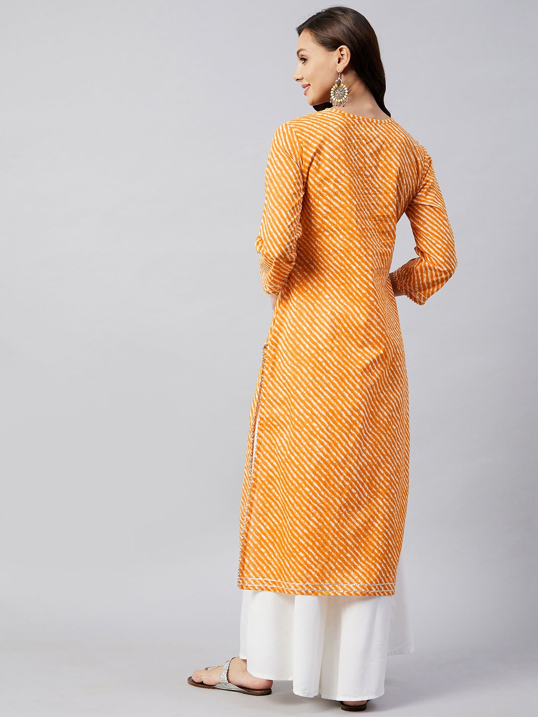 InWeave Women's Mustard Lehriya Work Kurta
