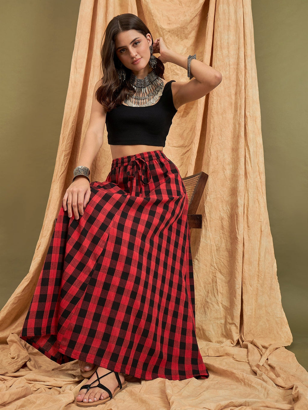 InWeave Black Red Check Skirt