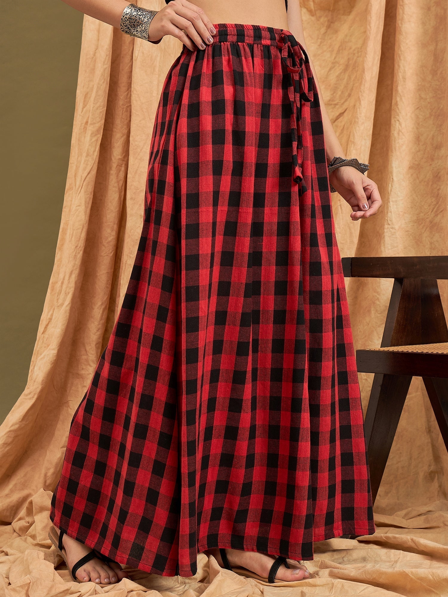 InWeave Black Red Check Skirt