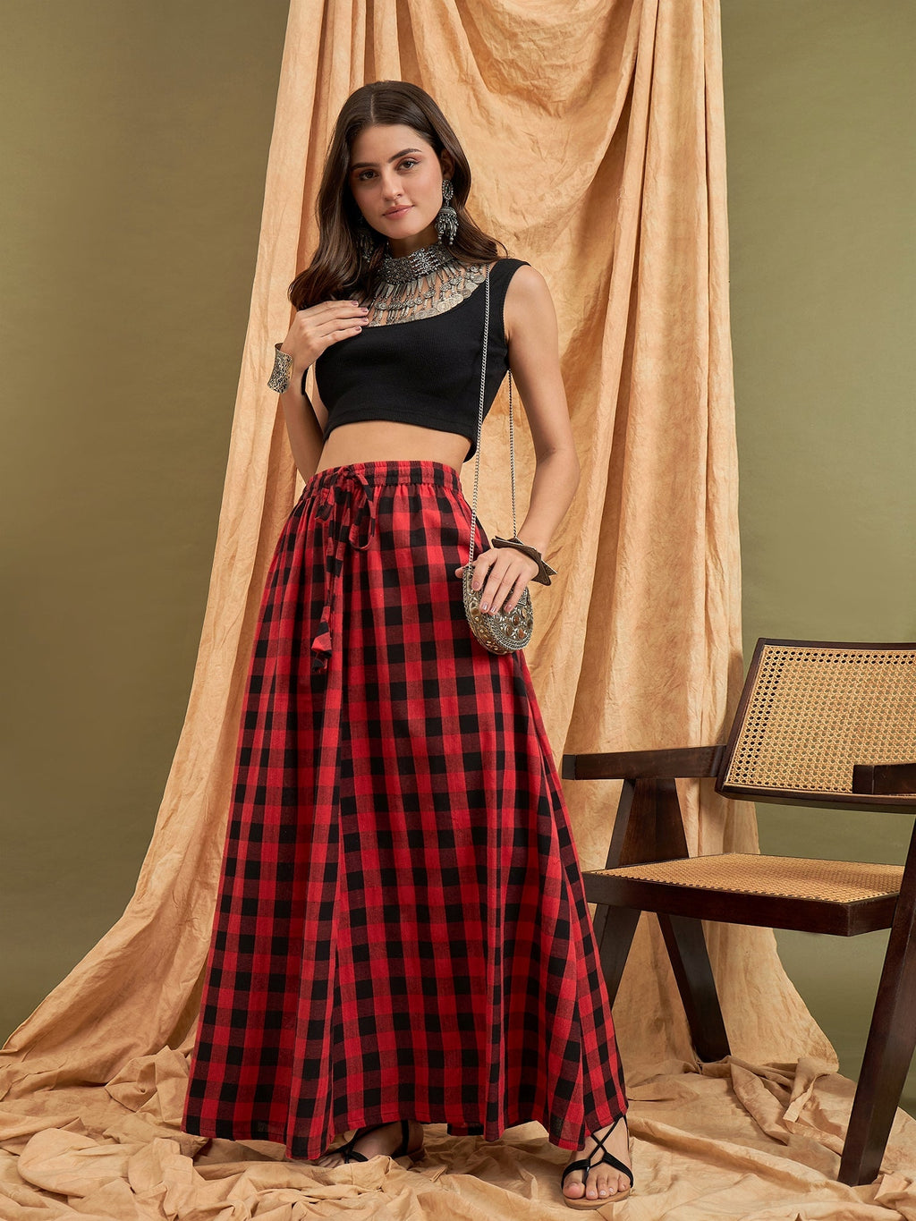 InWeave Black Red Check Skirt