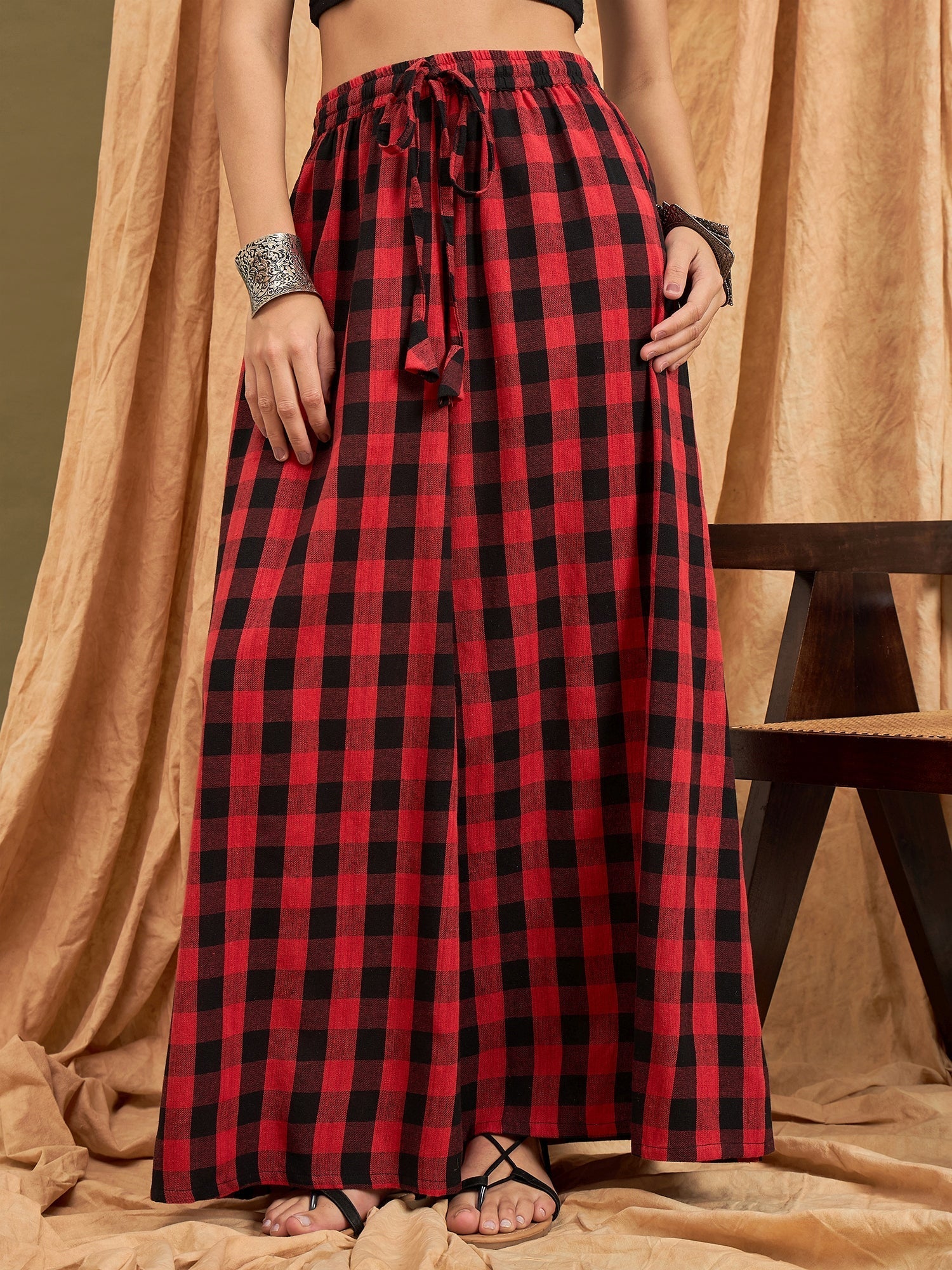 InWeave Black Red Check Skirt