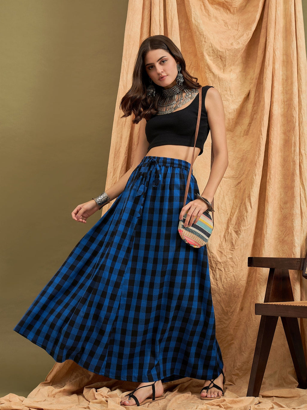 InWeave Ink Blue Black Check Skirt