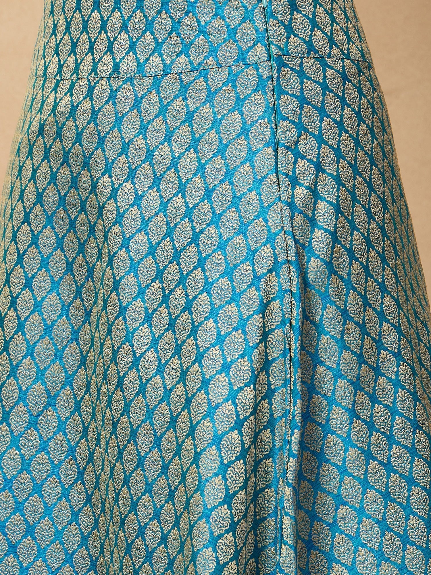 InWeave Maya Blue Brocade Side Slit Skirt
