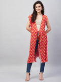 InWeave Women's Orange Pleated Georgette Shrug