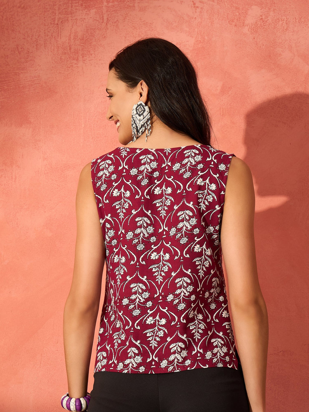 InWeave Wine Cream Floral Print W/U Top
