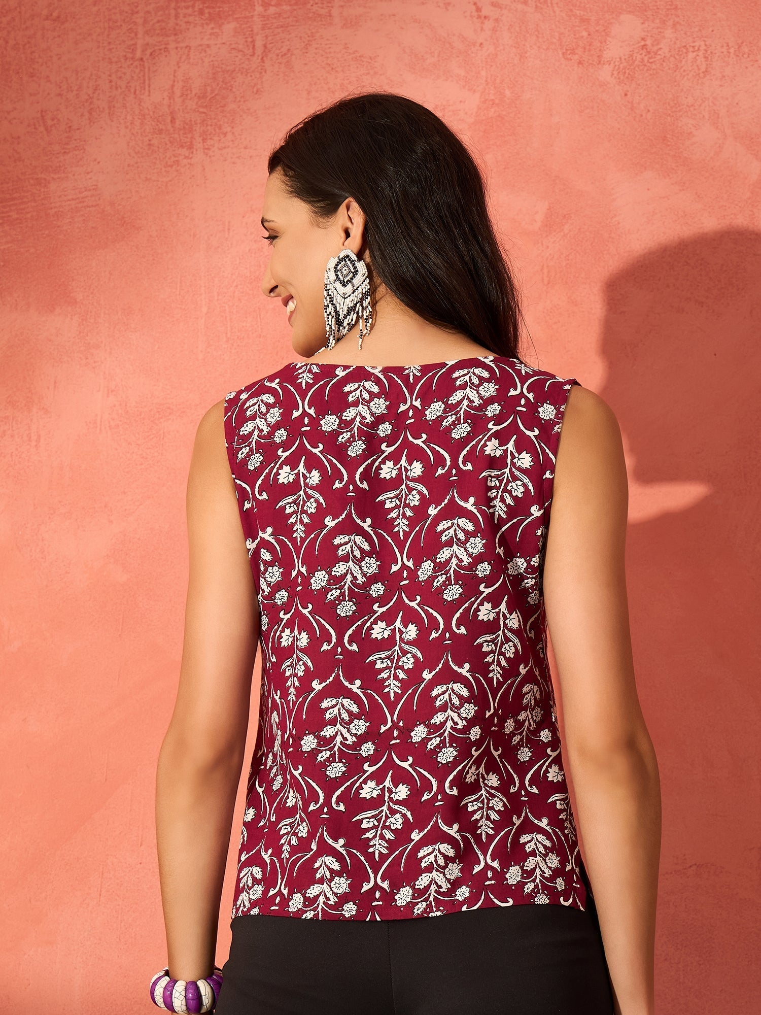InWeave Wine Cream Floral Print W/U Top