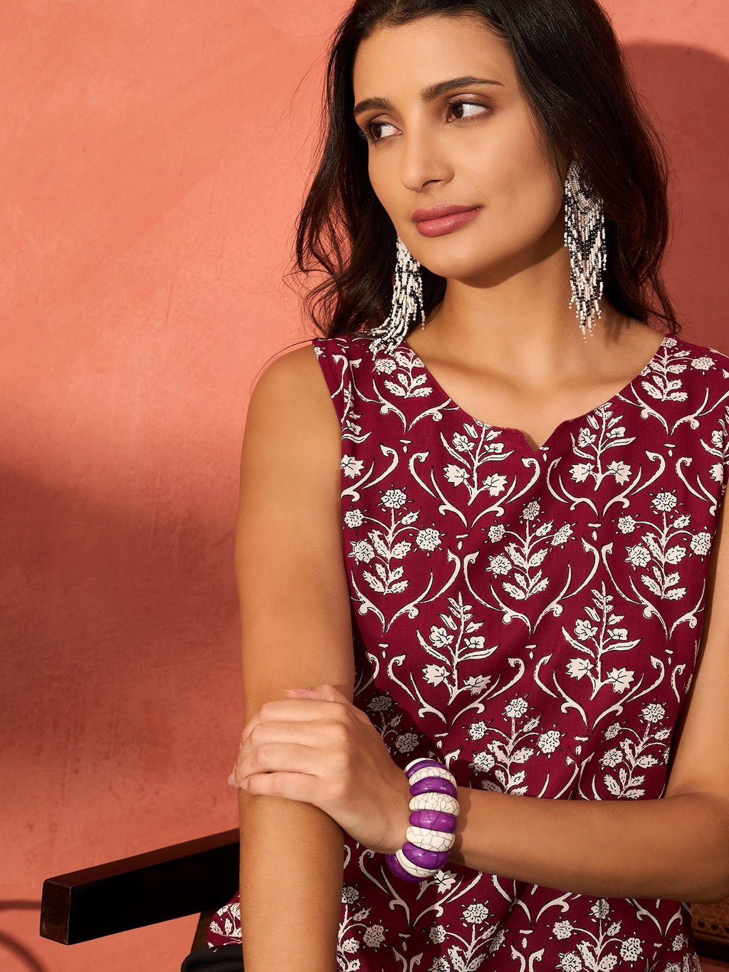 InWeave Wine Cream Floral Print W/U Top