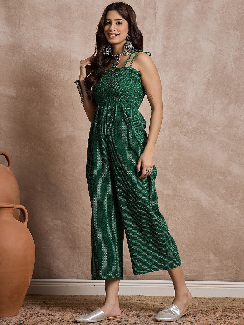 InWeave Green Kantha Strappy Jumpsuit
