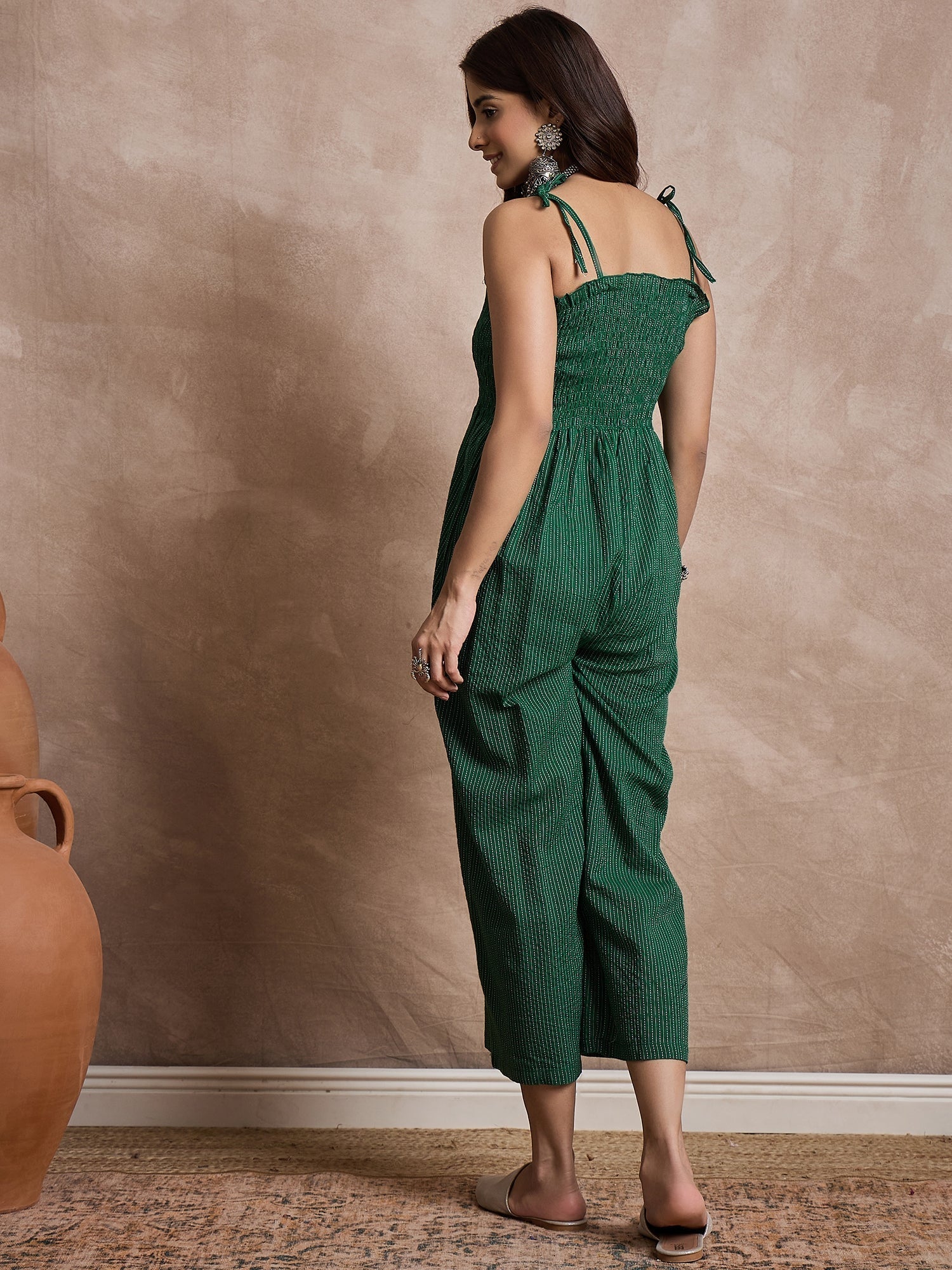InWeave Green Kantha Strappy Jumpsuit
