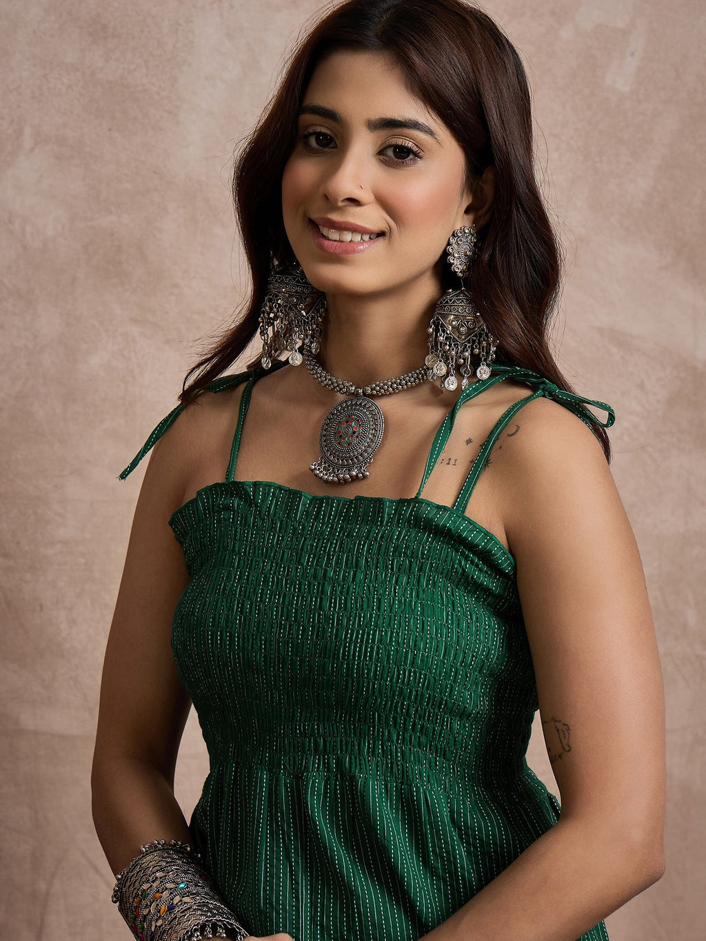 InWeave Green Kantha Strappy Jumpsuit
