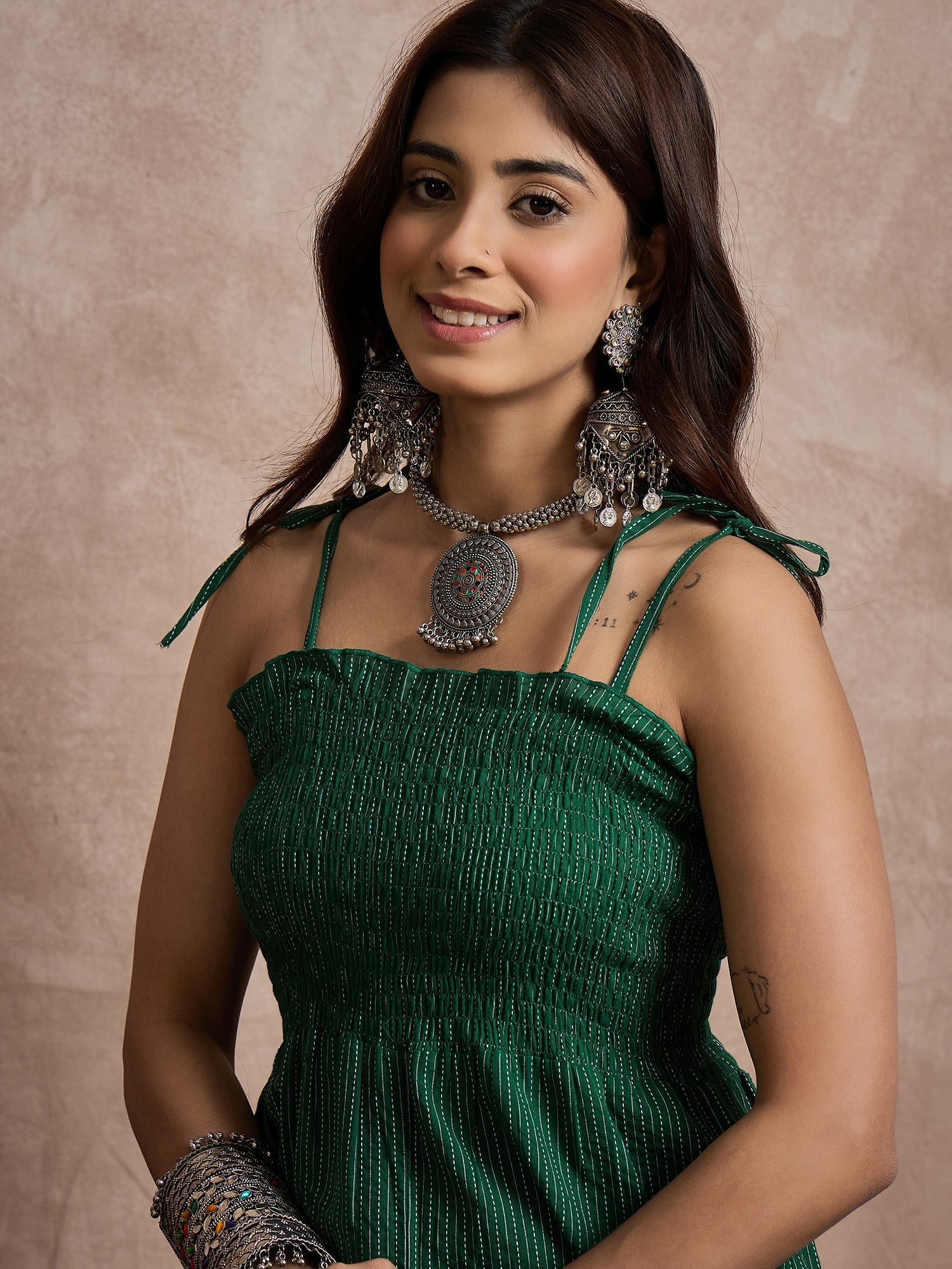 InWeave Green Kantha Strappy Jumpsuit