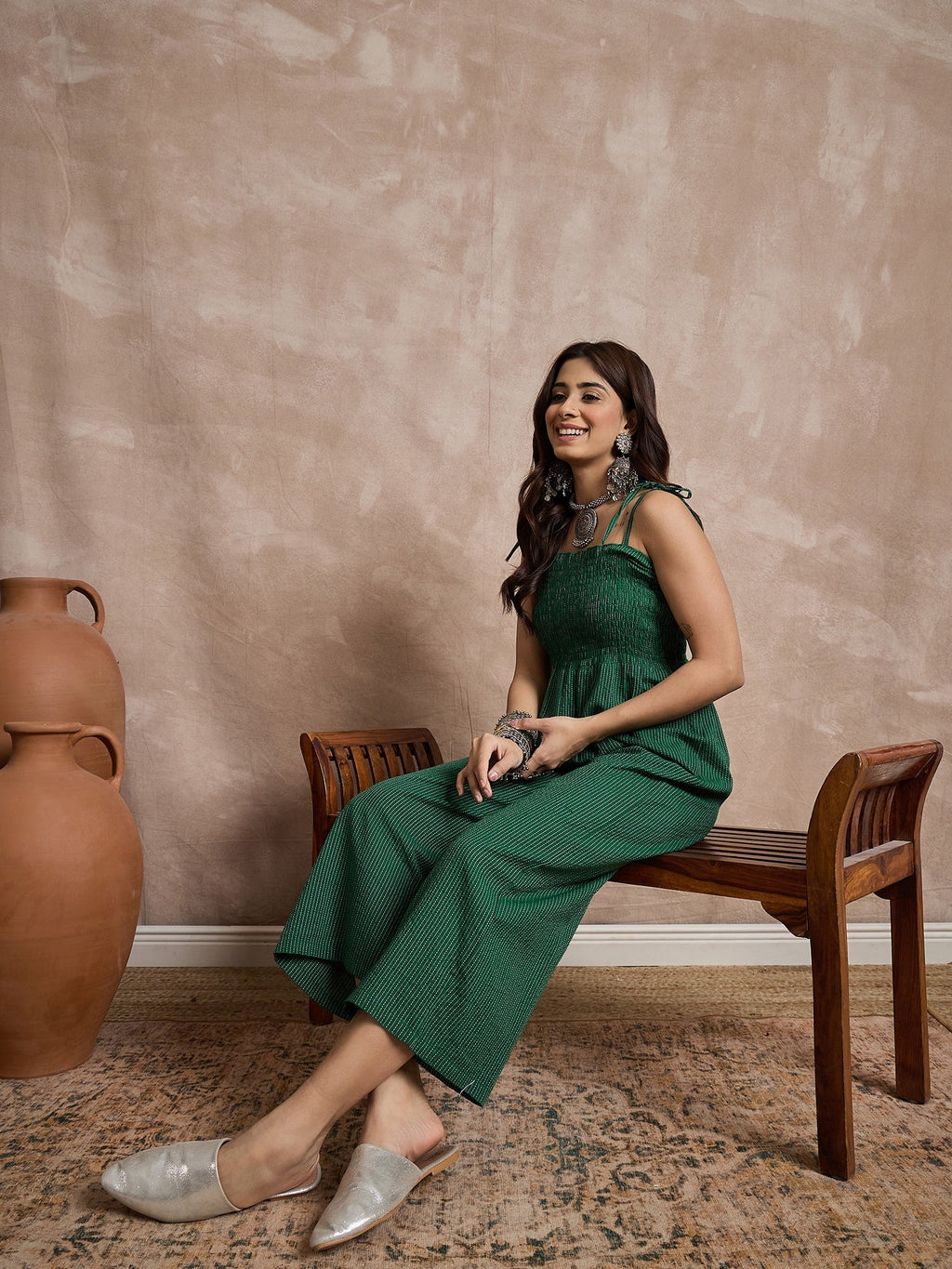 InWeave Green Kantha Strappy Jumpsuit