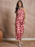 InWeave Punch Pink Beige Strappy Jumpsuit