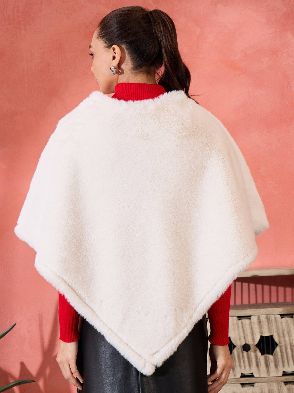 InWeave Cream Rabbit Faux Fur Poncho