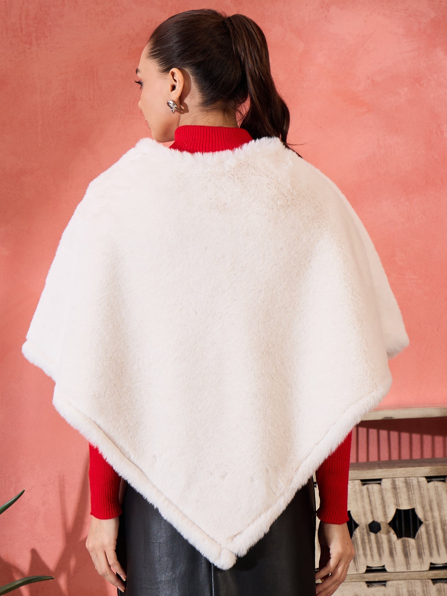 InWeave Cream Rabbit Faux Fur Poncho