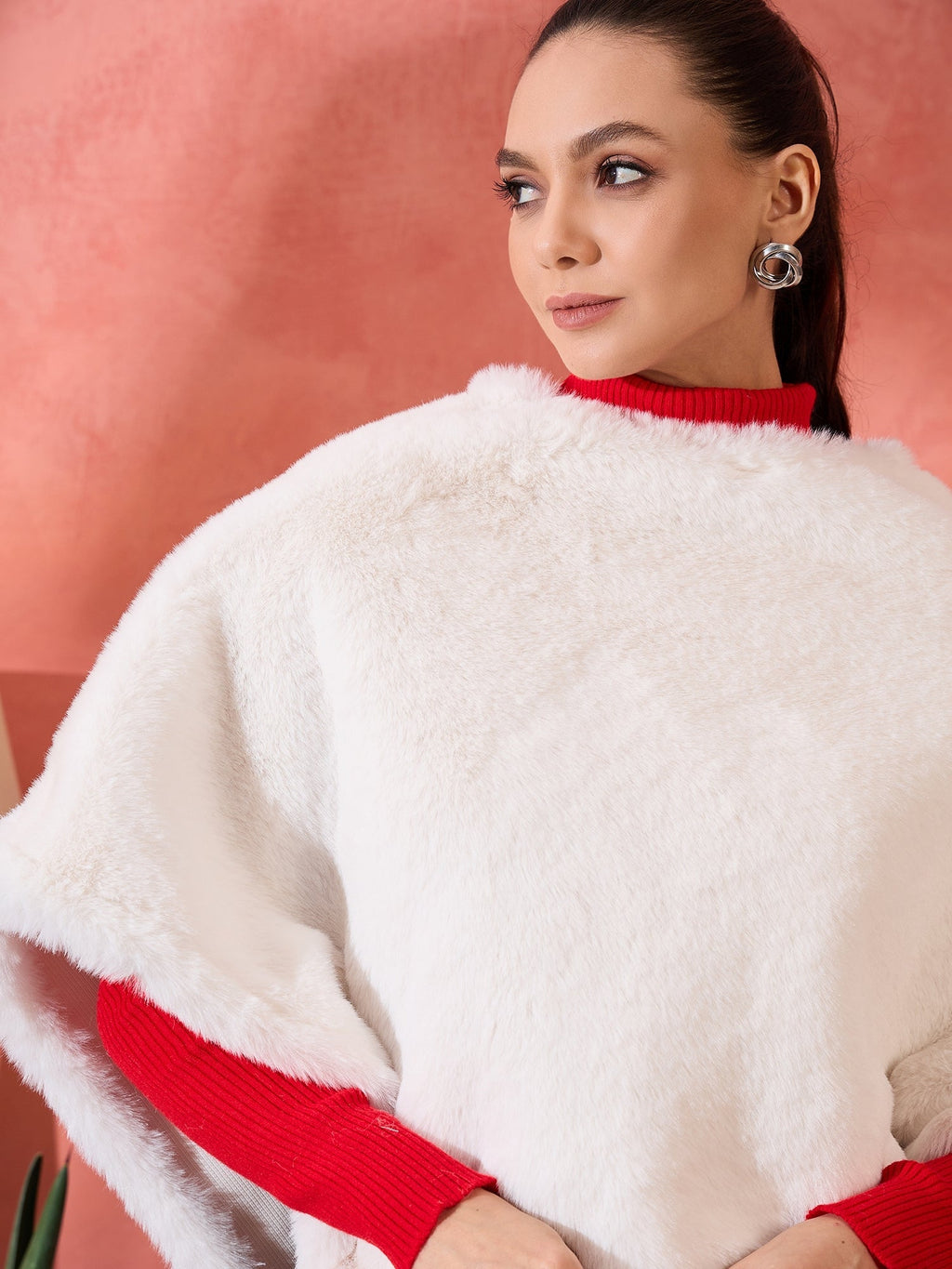 InWeave Cream Rabbit Faux Fur Poncho