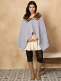 InWeave Blue White Check Acrylic Fur Poncho