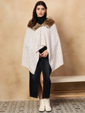 InWeave Mauve White Big Check Acrylic Fur Poncho