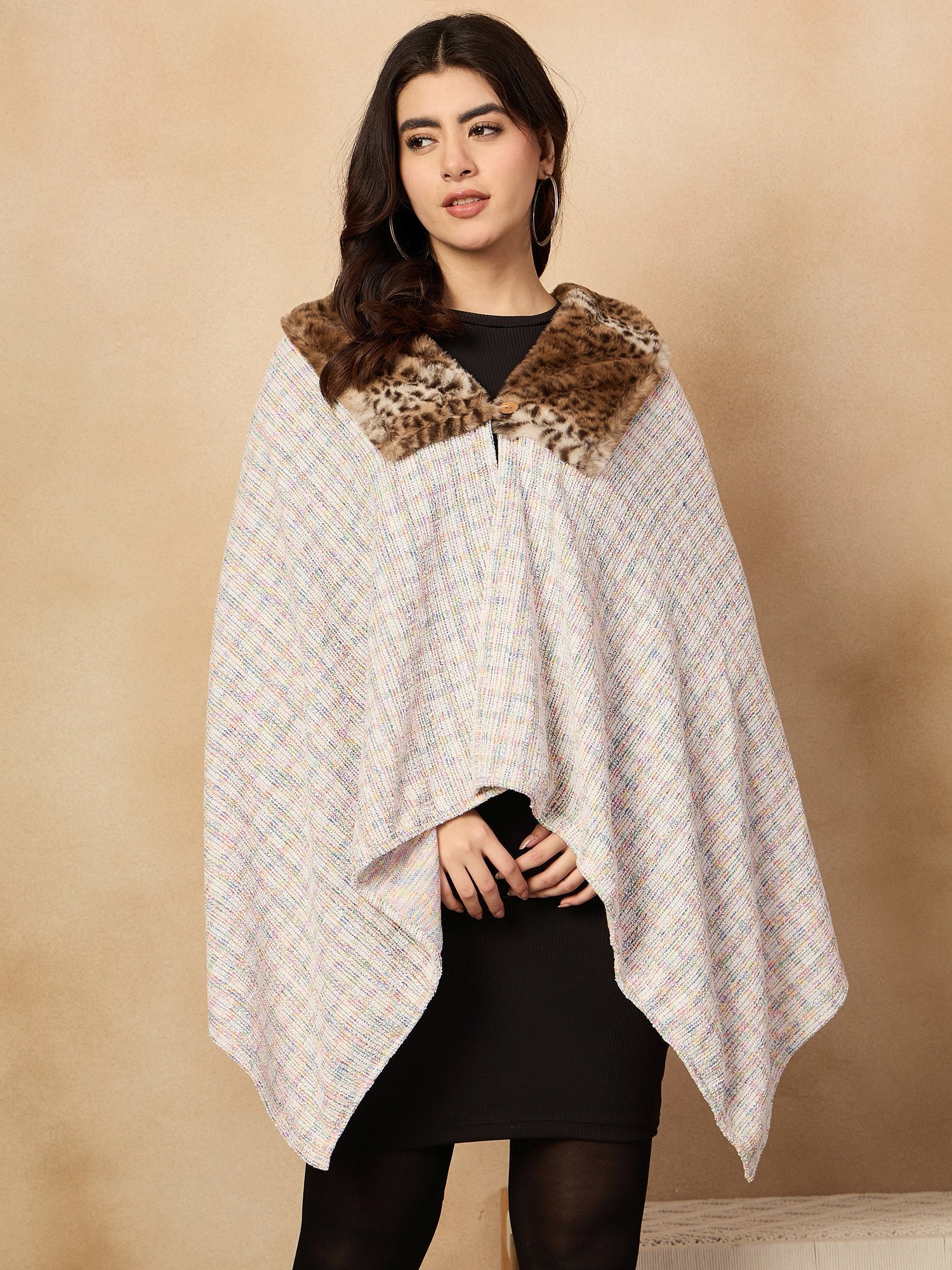 InWeave Multi White Acrylic Fur Poncho