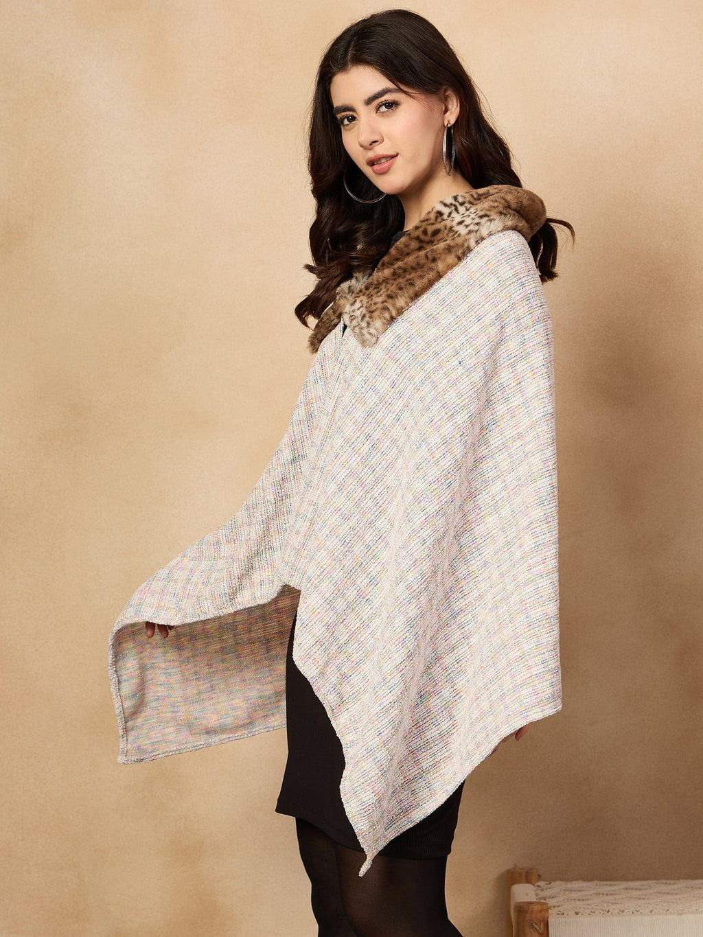 InWeave Multi White Acrylic Fur Poncho