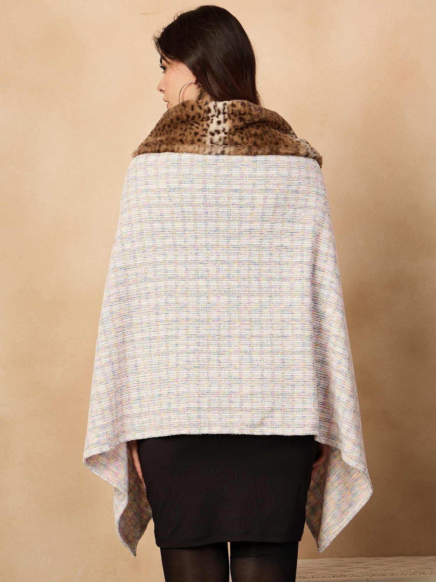 InWeave Multi White Acrylic Fur Poncho