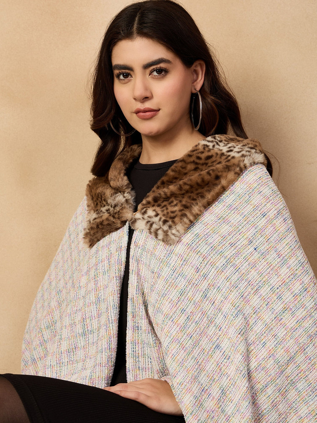 InWeave Multi White Acrylic Fur Poncho
